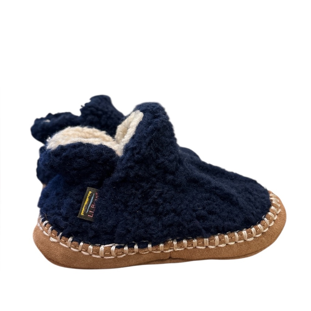 L.L.Bean slippers moccasins fleece suede toddler sz 7-8 navy blue PERFECT CONDTN